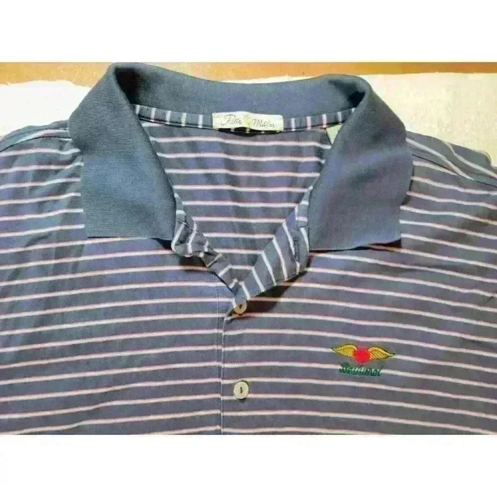 Vintage Baltusrol Golf Club Peter Millar Striped Polo size Large Blue Cotton